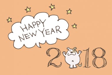 Yeni yıl kartı yıl 2018 ile karikatür köpek