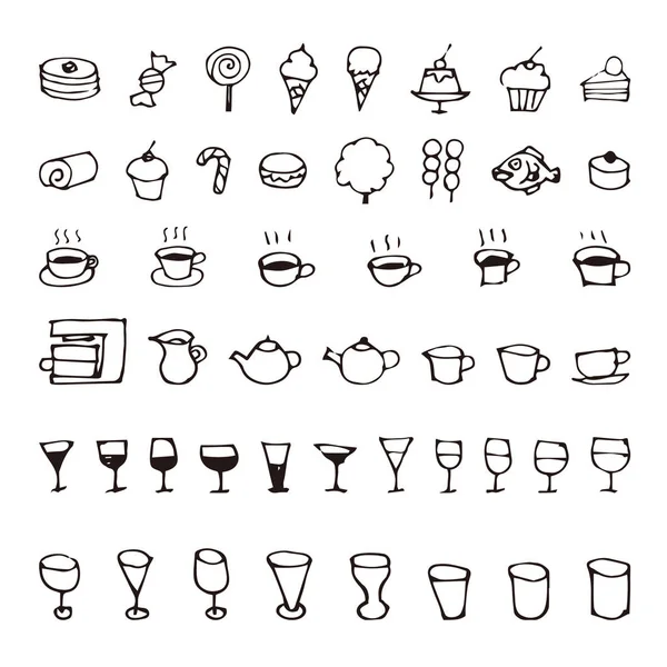 Hand drawn sweets and drink sketch icons — Stock Vector