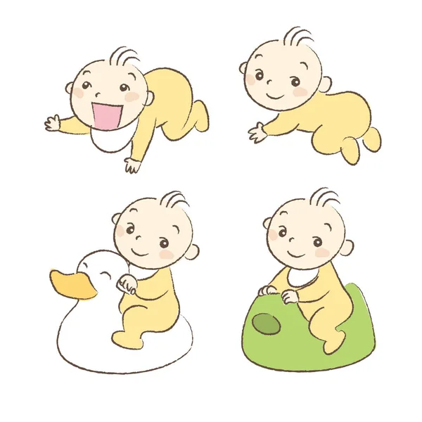 Conjunto de bebés varias poses y expresiones — Vector de stock
