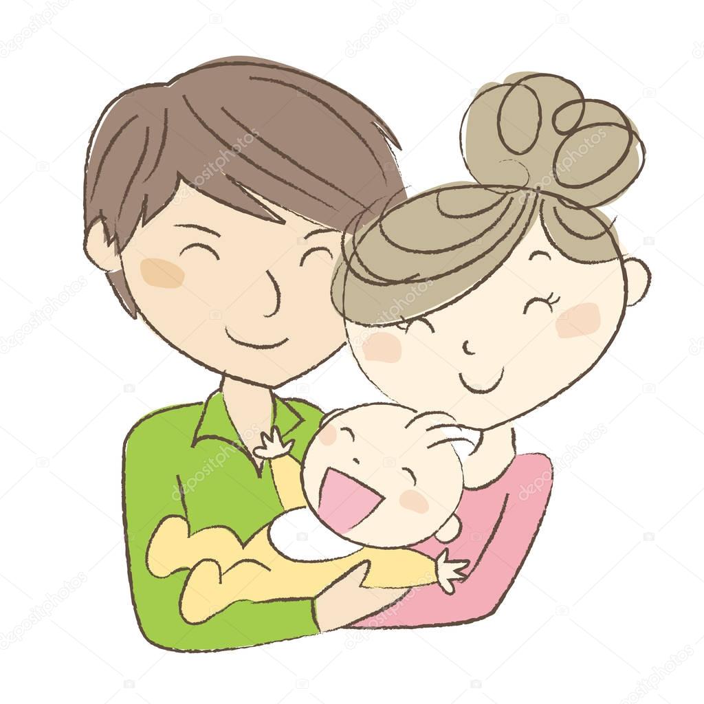 Happy family, young couple holding their baby