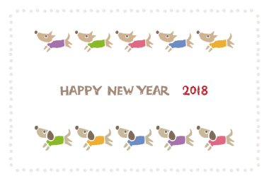 Yeni yıl kartı renkli köpeklerle / Japonca 
