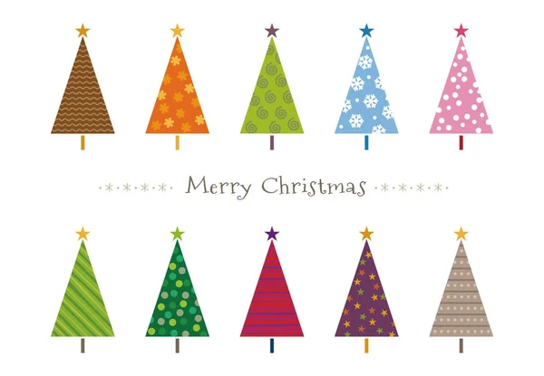 Noel ağaçları tebrik kartı illüstrasyon renkli desenli — Stok Vektör