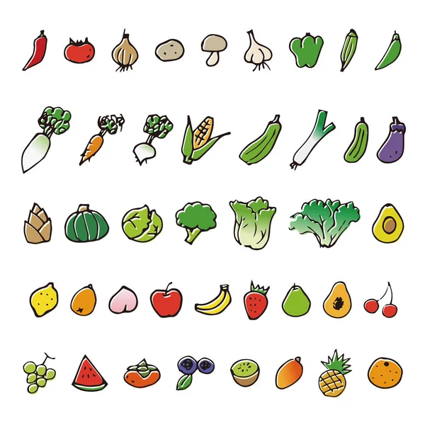 Hand getrokken schets-pictogrammen voor groente en fruit — Stockvector