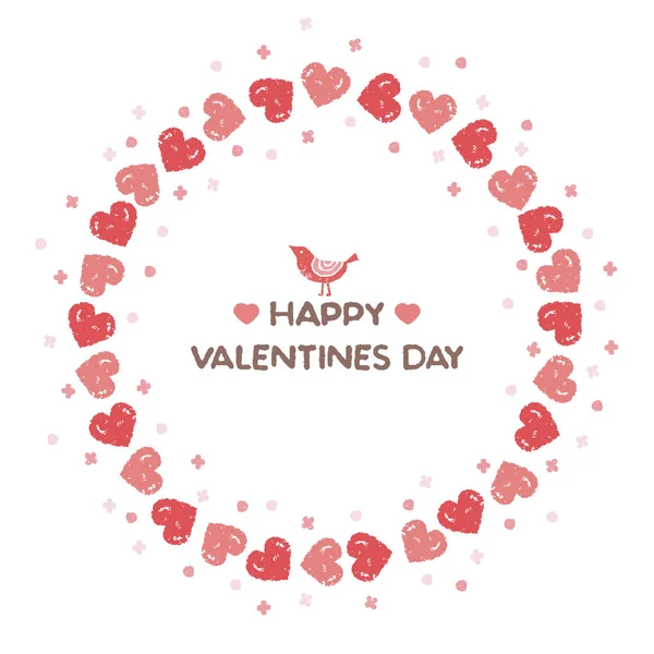 Valentijnskrans met rode harten en een vogeltje — Stockvector