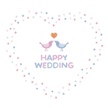 Kalp düğün çelengi küçük çiçekler ve kuşlar ile şeklinde