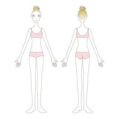 Kadın iç çamaşırı tam vücut ön ve arka