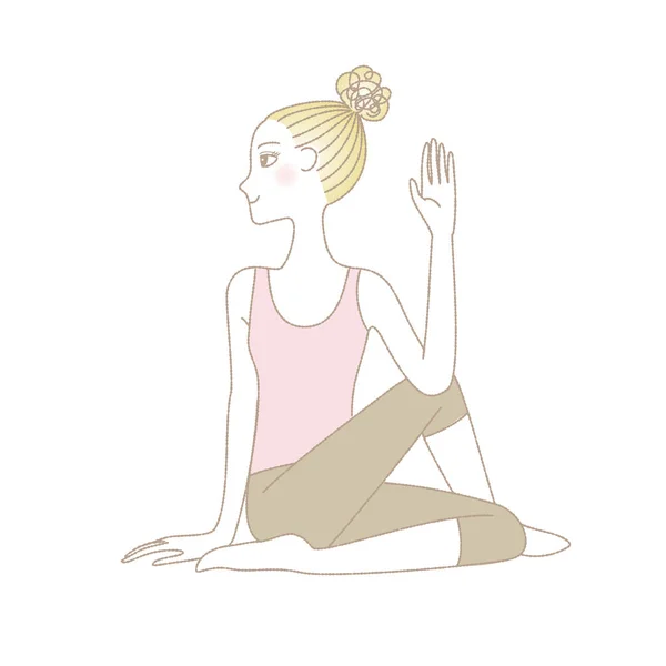 Exercício de ioga, pose de ioga, mulher em meio Senhor dos Peixes — Vetor de Stock