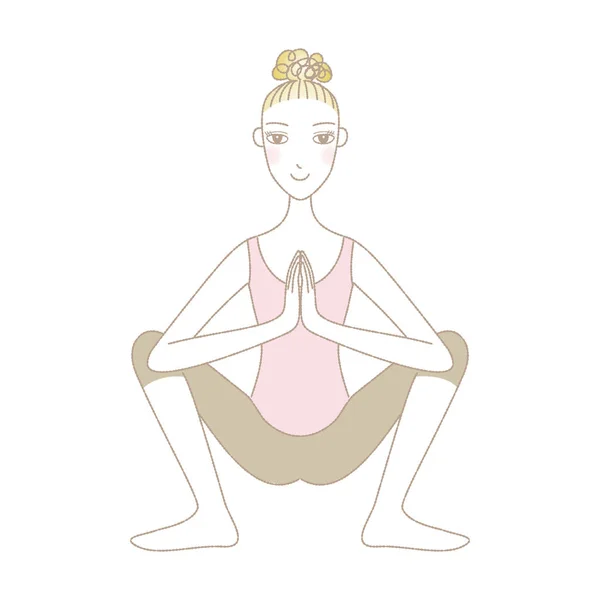 Ejercicio de yoga, pose de yoga, mujer en Garland Pose — Vector de stock