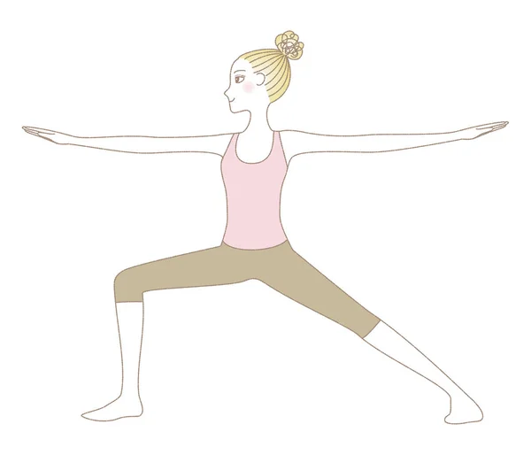 Pose de yoga, femme dans la posture guerrière — Image vectorielle