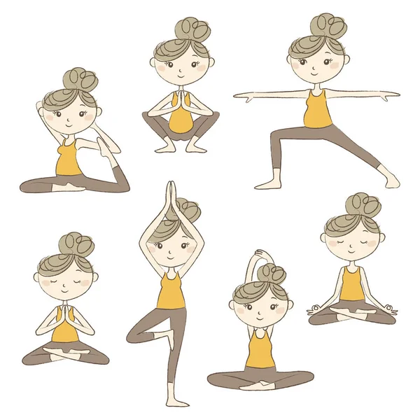 Conjunto de posturas de yoga prenatal aisladas sobre fondo blanco — Vector de stock