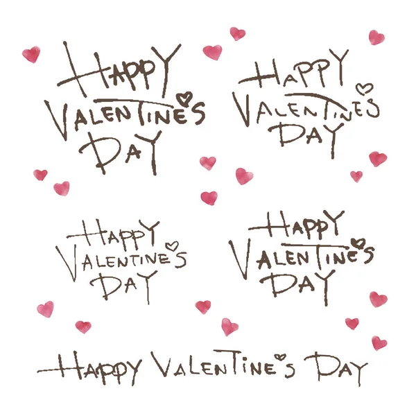 Šťastný Valentýn kaligrafie a akvarel srdce — Stockový vektor
