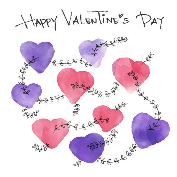 Valentijn harten, aquarel en inkt pen illustratie — Stockvector