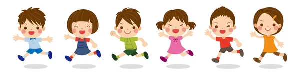 Lindos niños corriendo juntos con diferentes expresiones faciales — Archivo Imágenes Vectoriales