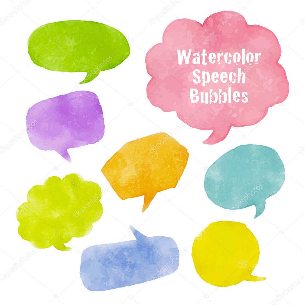 Set of colorful speech bubbles with watercolor texture