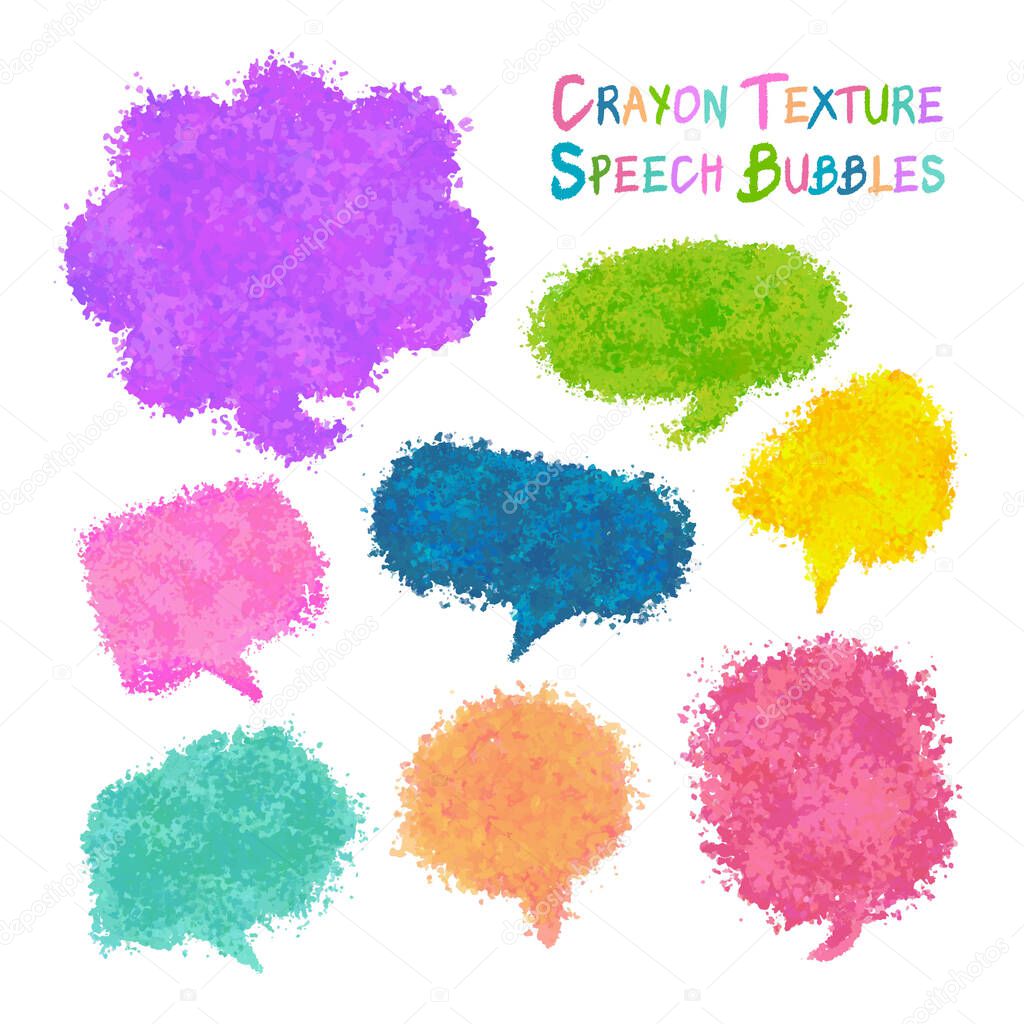 Set of colorful speech bubbles with crayon texture