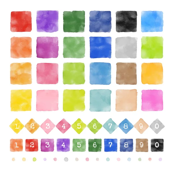 Cuadrados Colores Diamantes Aislados Con Textura Acuarela Elementos Gráficos — Archivo Imágenes Vectoriales