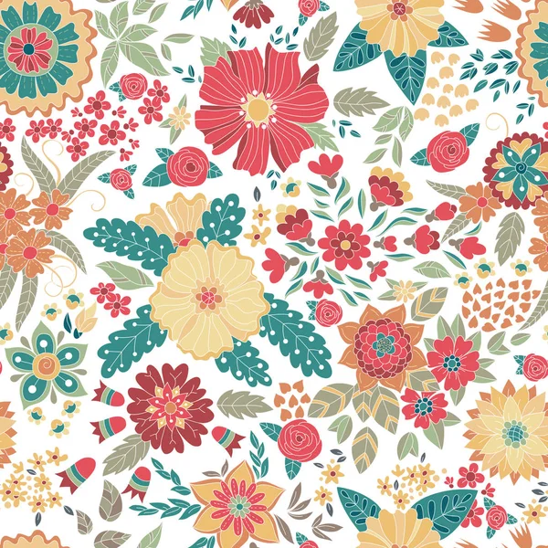 Vektör çiçek deseni. Renkli kesintisiz botanik doku, detaylı çiçek illüstrasyonlar. Stil, Bahar çiçek arka plan doodle.