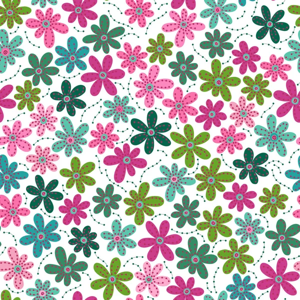 Vektör çiçek deseni. Renkli kesintisiz botanik doku, detaylı çiçek illüstrasyonlar. Stil, Bahar çiçek arka plan doodle.