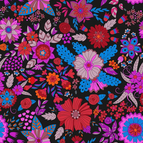 Vektör çiçek deseni. Renkli kesintisiz botanik doku, detaylı çiçek illüstrasyonlar. Stil, Bahar çiçek arka plan doodle.