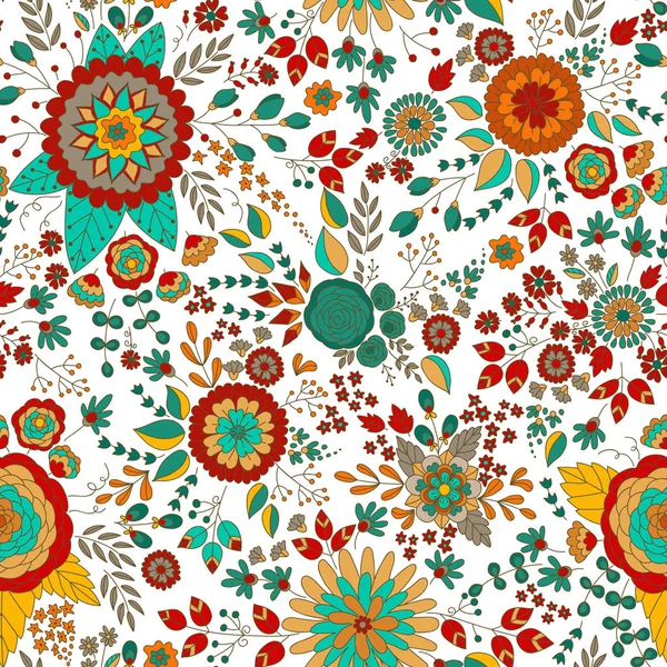 Vektör çiçek deseni. Renkli kesintisiz botanik doku, detaylı çiçek illüstrasyonlar. Stil, Bahar çiçek arka plan doodle.
