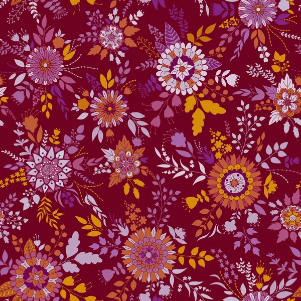 Vektör çiçek deseni. Renkli kesintisiz botanik doku, detaylı çiçek illüstrasyonlar. Stil, Bahar çiçek arka plan doodle.