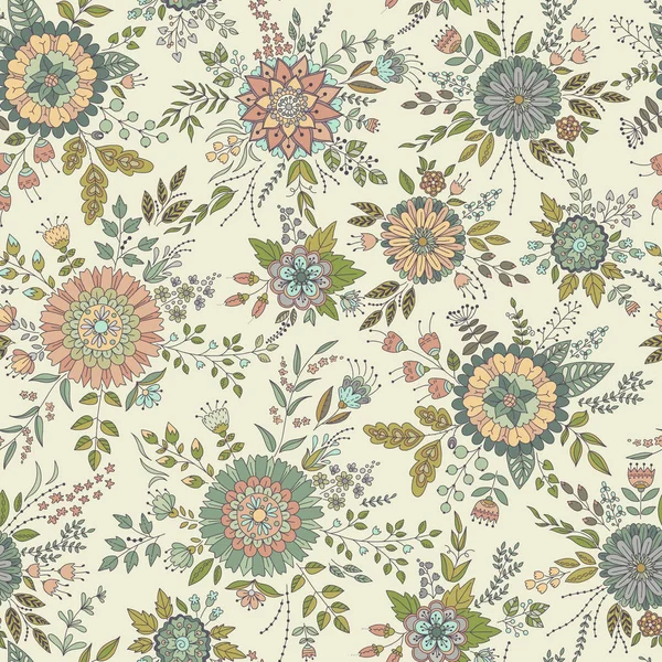 Vektör çiçek deseni. Renkli kesintisiz botanik doku, detaylı çiçek illüstrasyonlar. Stil, Bahar çiçek arka plan doodle.