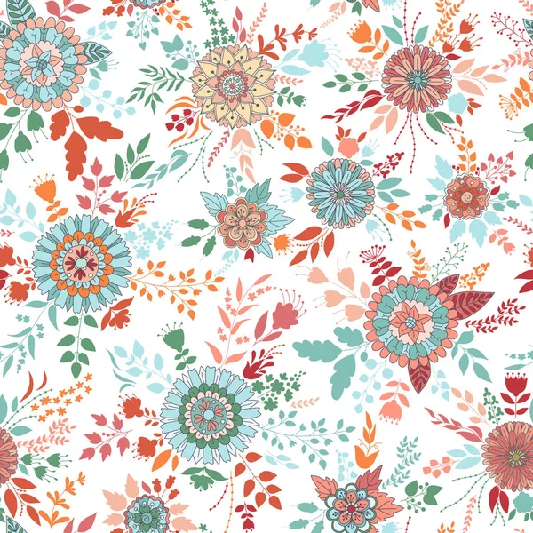Vektör çiçek deseni. Renkli kesintisiz botanik doku, detaylı çiçek illüstrasyonlar. Stil, Bahar çiçek arka plan doodle.