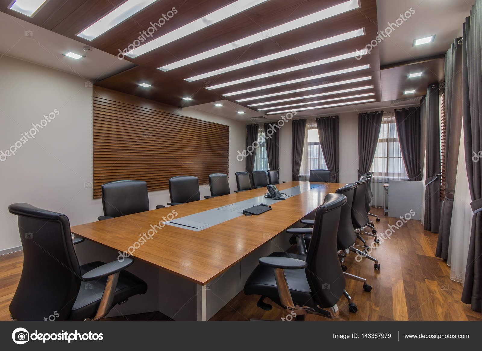 Modern Meeting Room With Solid Wood Table Stock Photo