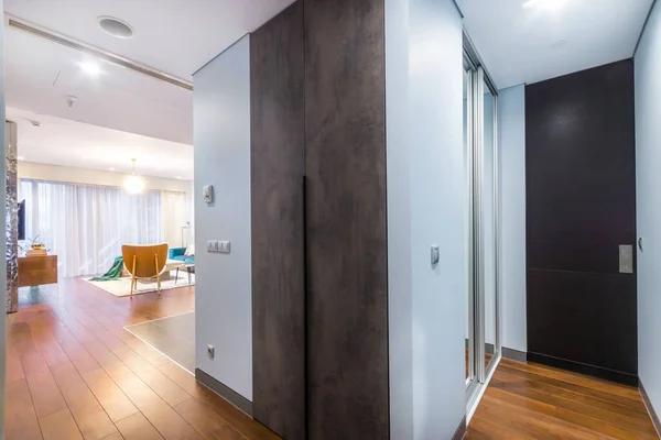 Interior Hallway Design with Modern Lighting Arragement in Contemporary Apartament