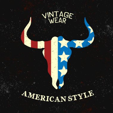 Vintage label with silhouette of bull head clipart