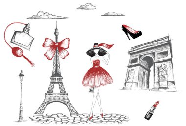 Moda kız Paris'te yürüyüş