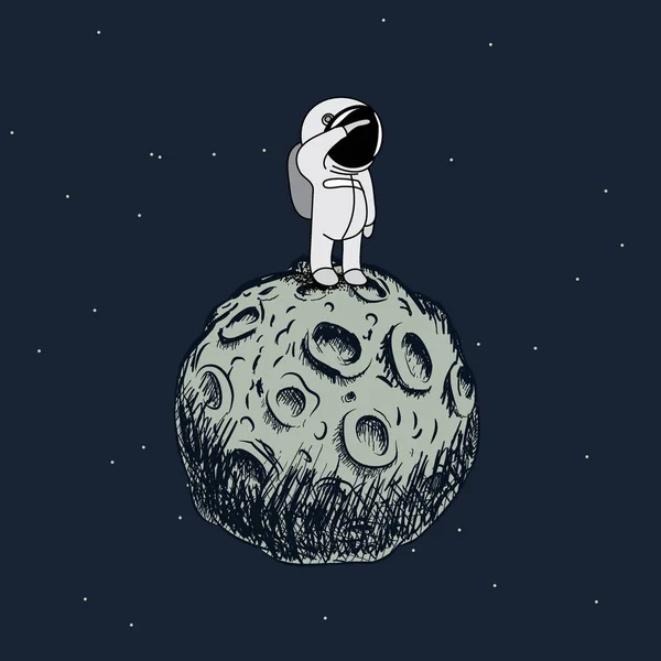 Astronauta dos desenhos animados em pé na lua — Vetor de Stock