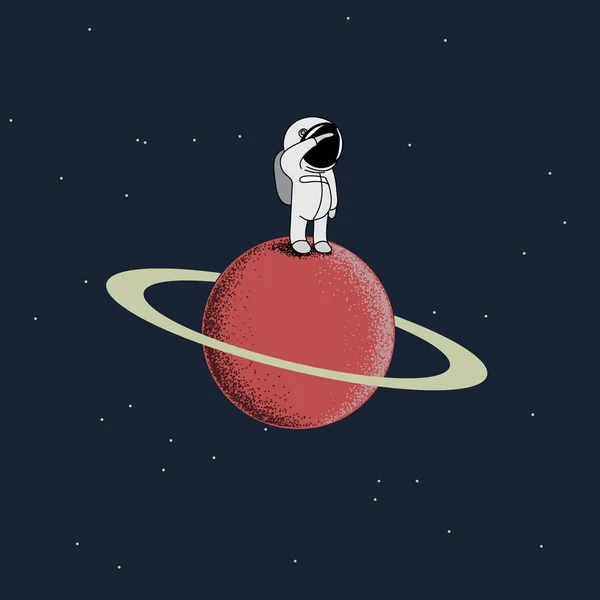 Homme de l'espace dessin animé debout sur la planète rouge — Image vectorielle