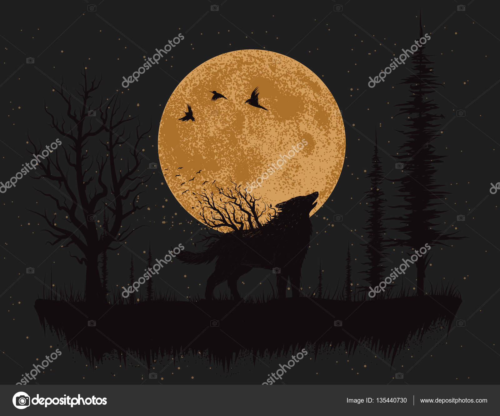 Picture Of Wolf Howling At Full Moon - picture of