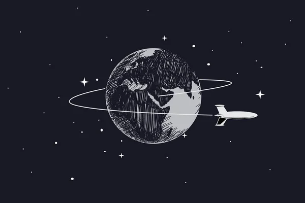 Διαστημόπλοιο που πετούν γύρω από τη γη — Διανυσματικό Αρχείο