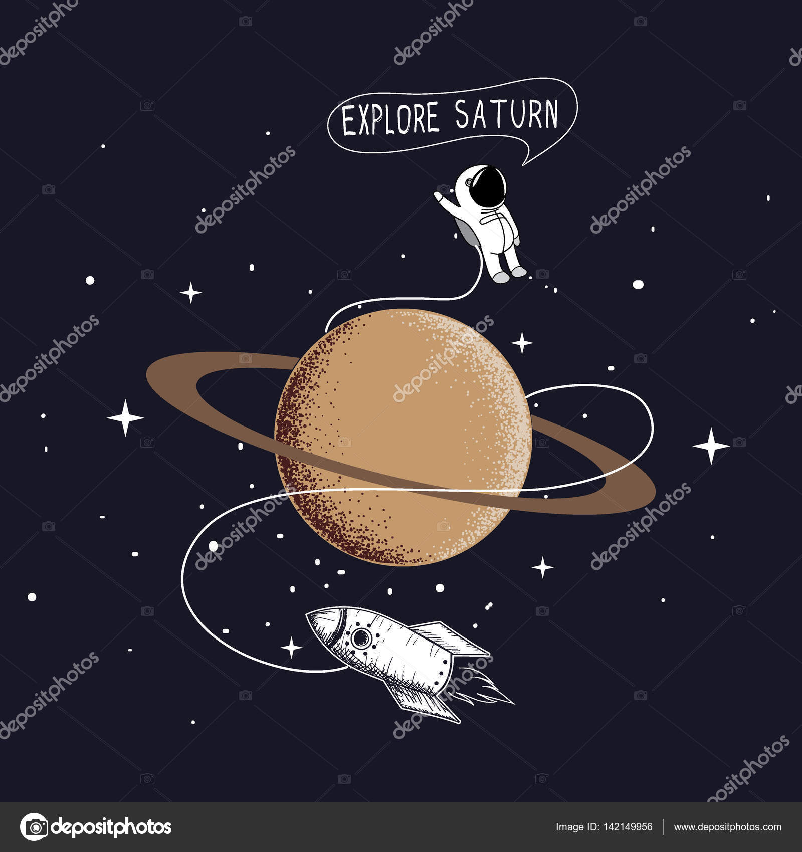 Little astronaut exploring Saturn Stock Vector by ©mirquurius 142149956