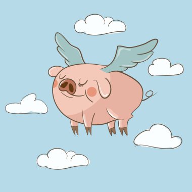 Bulutlarda uçan şirin küçük domuz