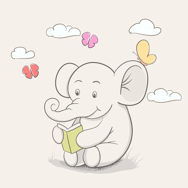 Malý slon číst knihu — Stockový vektor