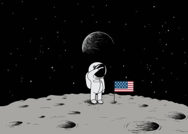 Sevimli küçük astronot kürsüye ay