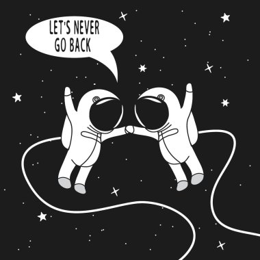 iki sevimli astronot uzayda birlikte uçan