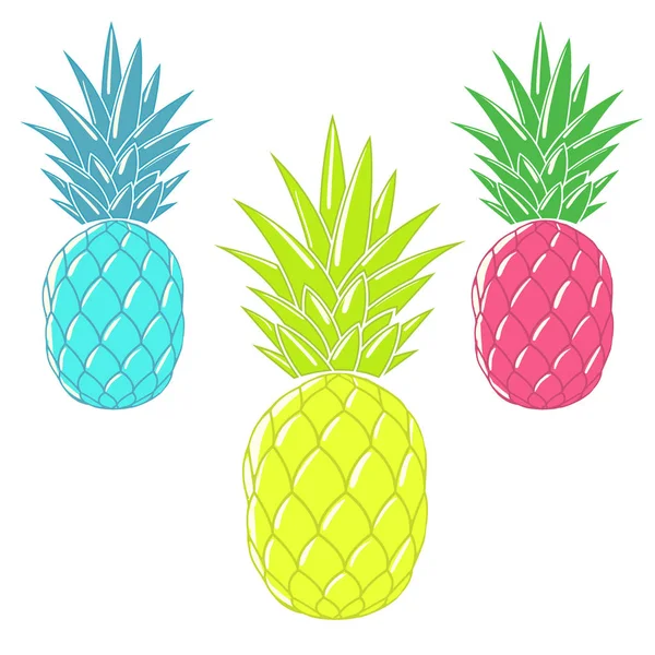 Kolorowy kreskówka ananasy — Wektor stockowy