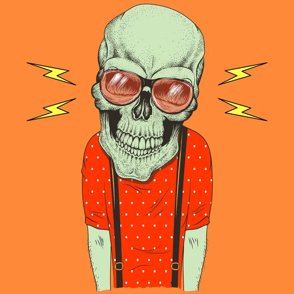 Dibujos animados calavera música fan dibujado a mano ilustración — Archivo Imágenes Vectoriales