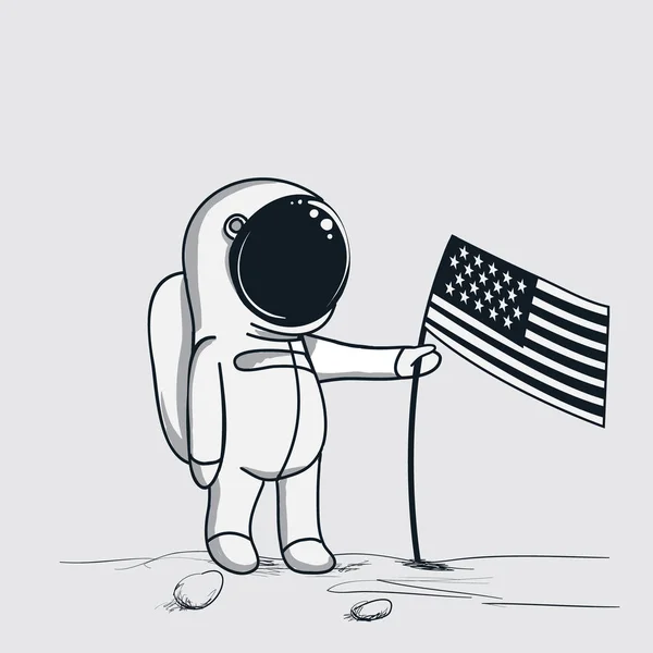 Astronot menetapkan bendera american di bulan - Stok Vektor