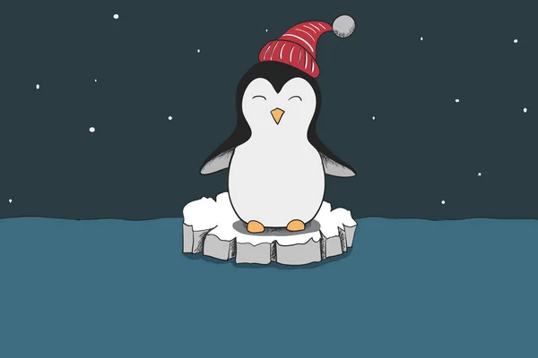 Aranyos pingvin öltözött, a red hat — Stock Vector
