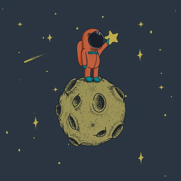 Astronauta mantiene una estrella en la luna . — Archivo Imágenes Vectoriales