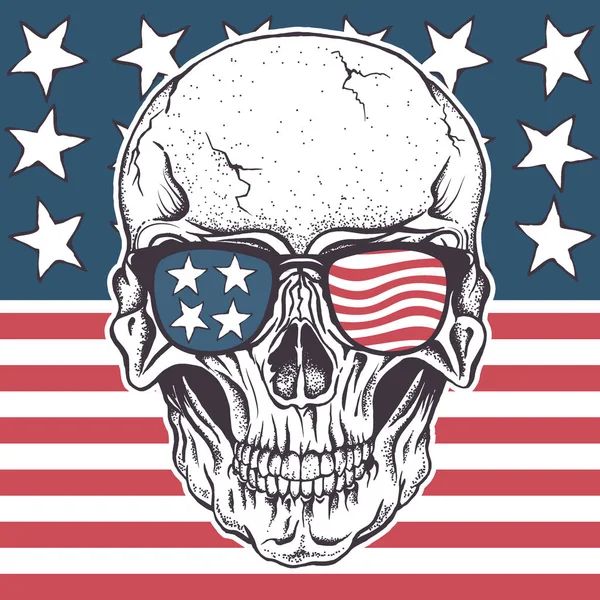 Amerykański czaszki w okulary na flagę, Stany Zjednoczone Ameryki — Wektor stockowy