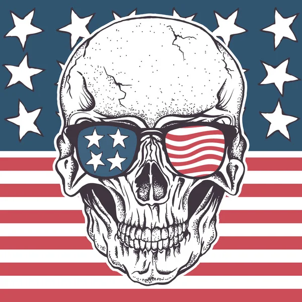 Amerikan kafatası içinde güneş gözlüğü ABD bayrağı