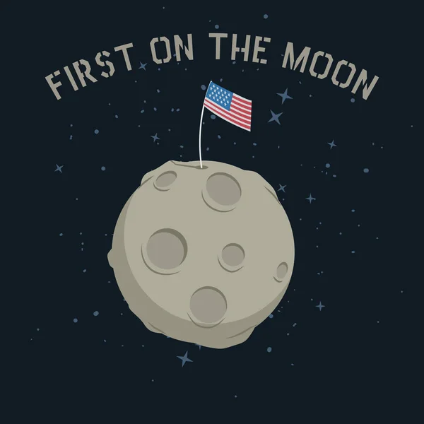 Drapeau américain debout sur la lune . — Image vectorielle