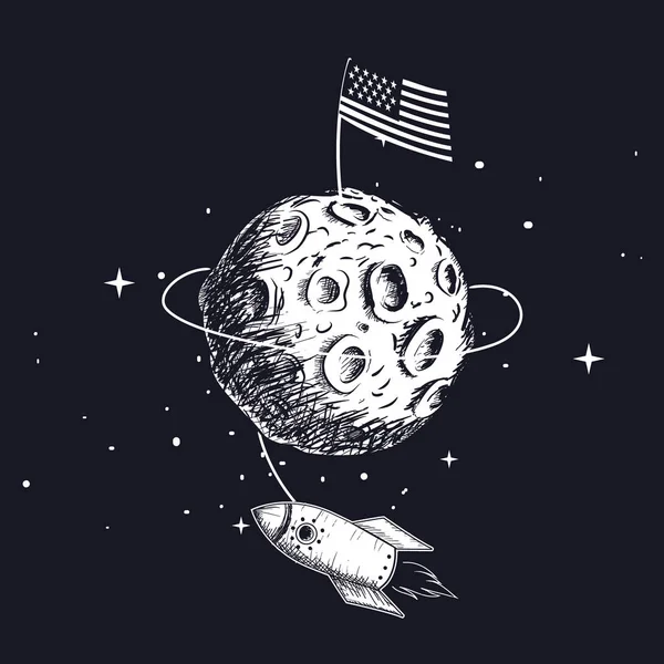 Amerikanische Flagge auf dem Mond. — Stockvektor