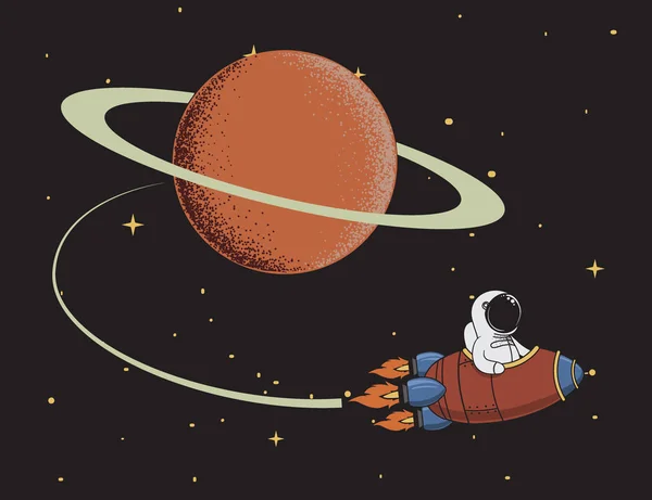 Spaceman terugkomen na missie naar Saturnus — Stockvector